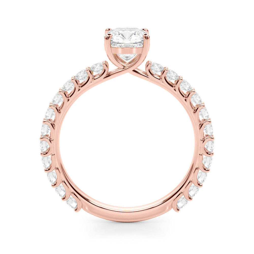 Rose gold Cushion Cut Diamond Pavé Band Solitaire with Four-Prong Setting 2