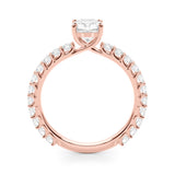 Rose gold Cushion Cut Diamond Pavé Band Solitaire with Four-Prong Setting 2