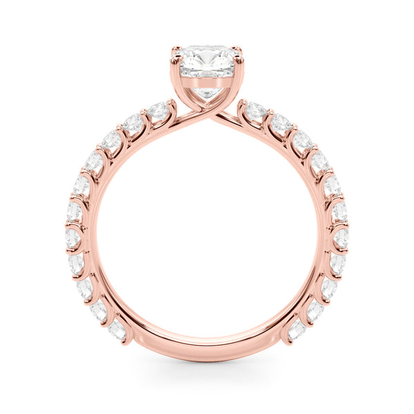 Rose gold Princess Cut Diamond Solitaire Ring with U-Prong Diamond Band and Four Prong Setting