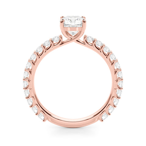 Rose gold Cushion Cut Diamond Pavé Band Solitaire with Four-Prong Setting 2