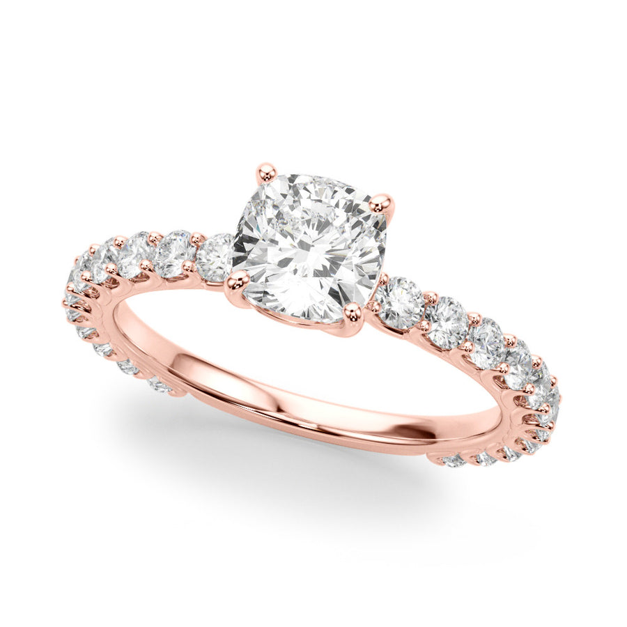 Rose gold Heart Cut Diamond Solitaire Ring with U-Prong Diamond Band and Four Prong Setting