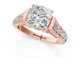 Rose gold Cushion Cut Diamond Pavé Band Solitaire with Four-Prong Setting_24