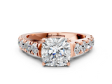 Rose gold Cushion Cut Diamond Pavé Band Solitaire with Four-Prong Setting_7