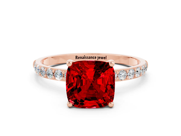 Rose gold Cushion Cut Diamond Pavé Band with Six-Prong Setting