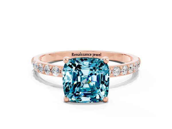 Rose gold Cushion Cut Diamond Pavé Band with Six-Prong Setting