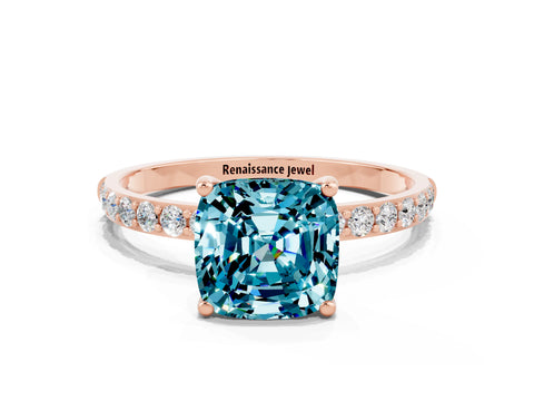 Rose gold Cushion Cut Diamond Pavé Band with Six-Prong Setting