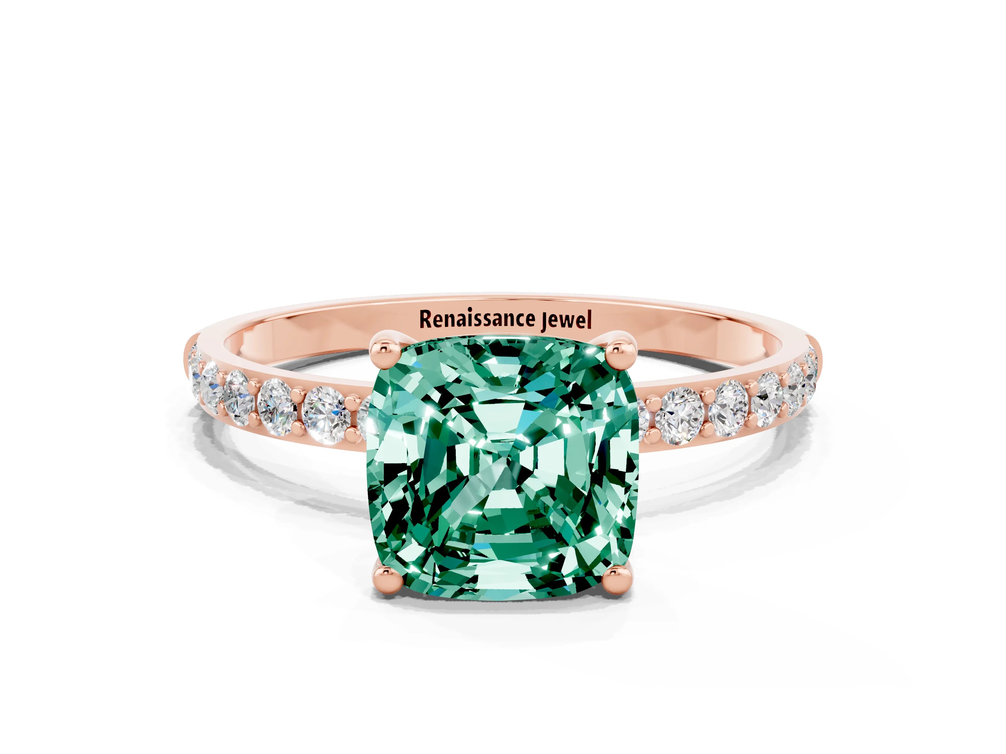 Rose gold Cushion Cut Diamond Pavé Band with Six-Prong Setting