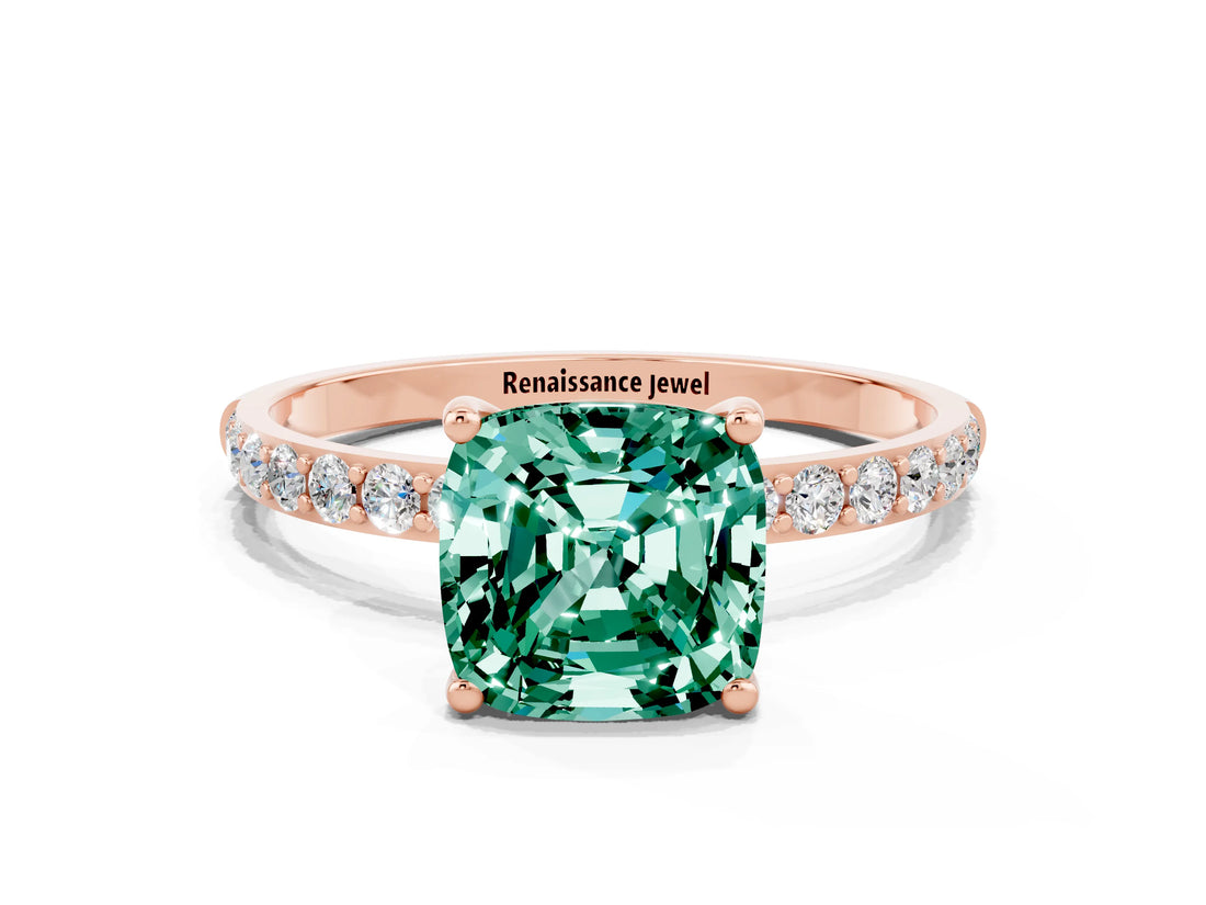 Rose gold Cushion Cut Diamond Pavé Band with Six-Prong Setting