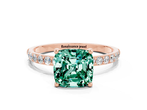 Rose gold Cushion Cut Diamond Pavé Band with Six-Prong Setting