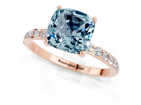 Rose gold Cushion Cut Diamond Pavé Band with Six-Prong Setting_1