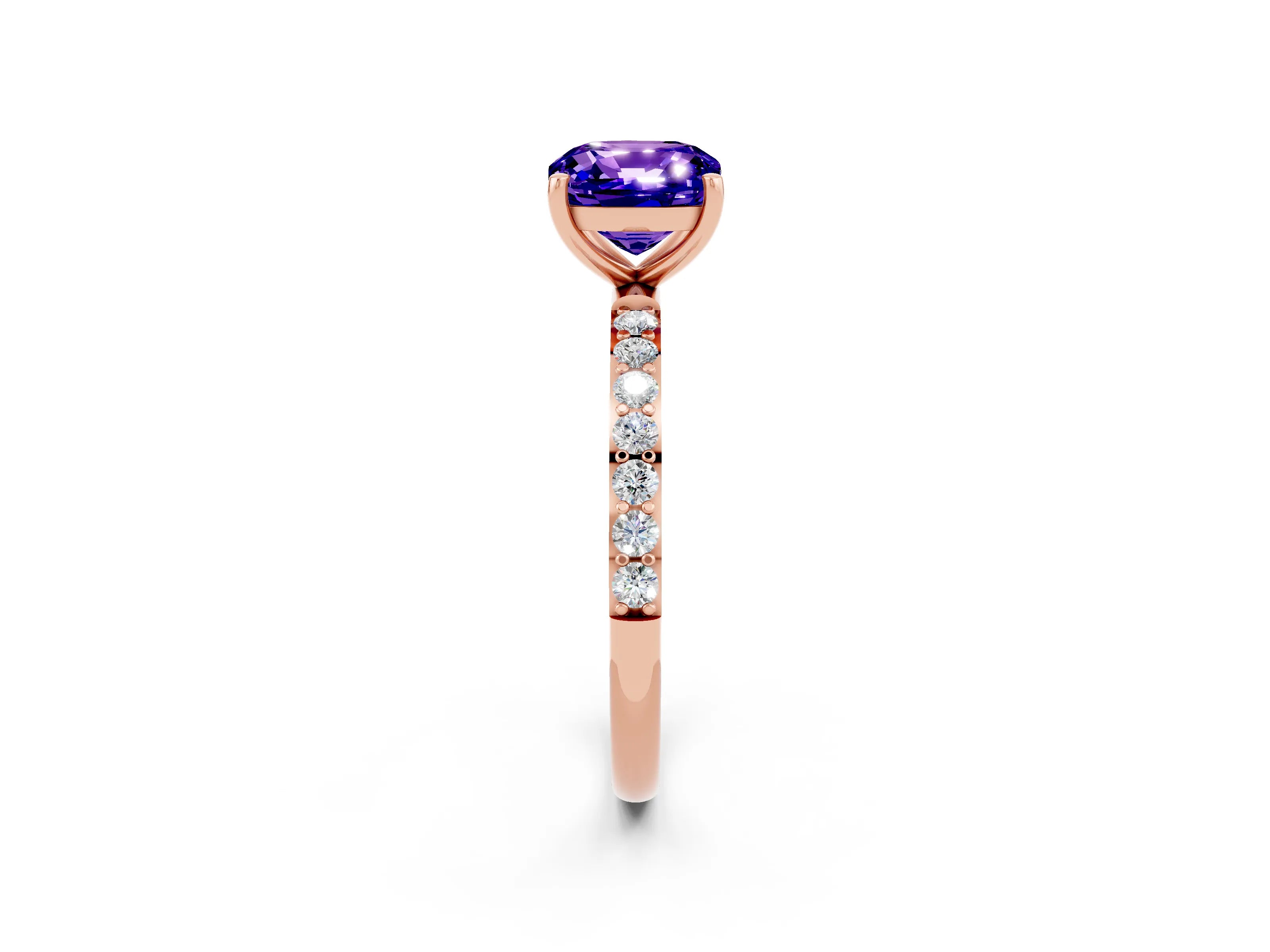 Rose gold Cushion Cut Diamond Pavé Band with Six-Prong Setting_2