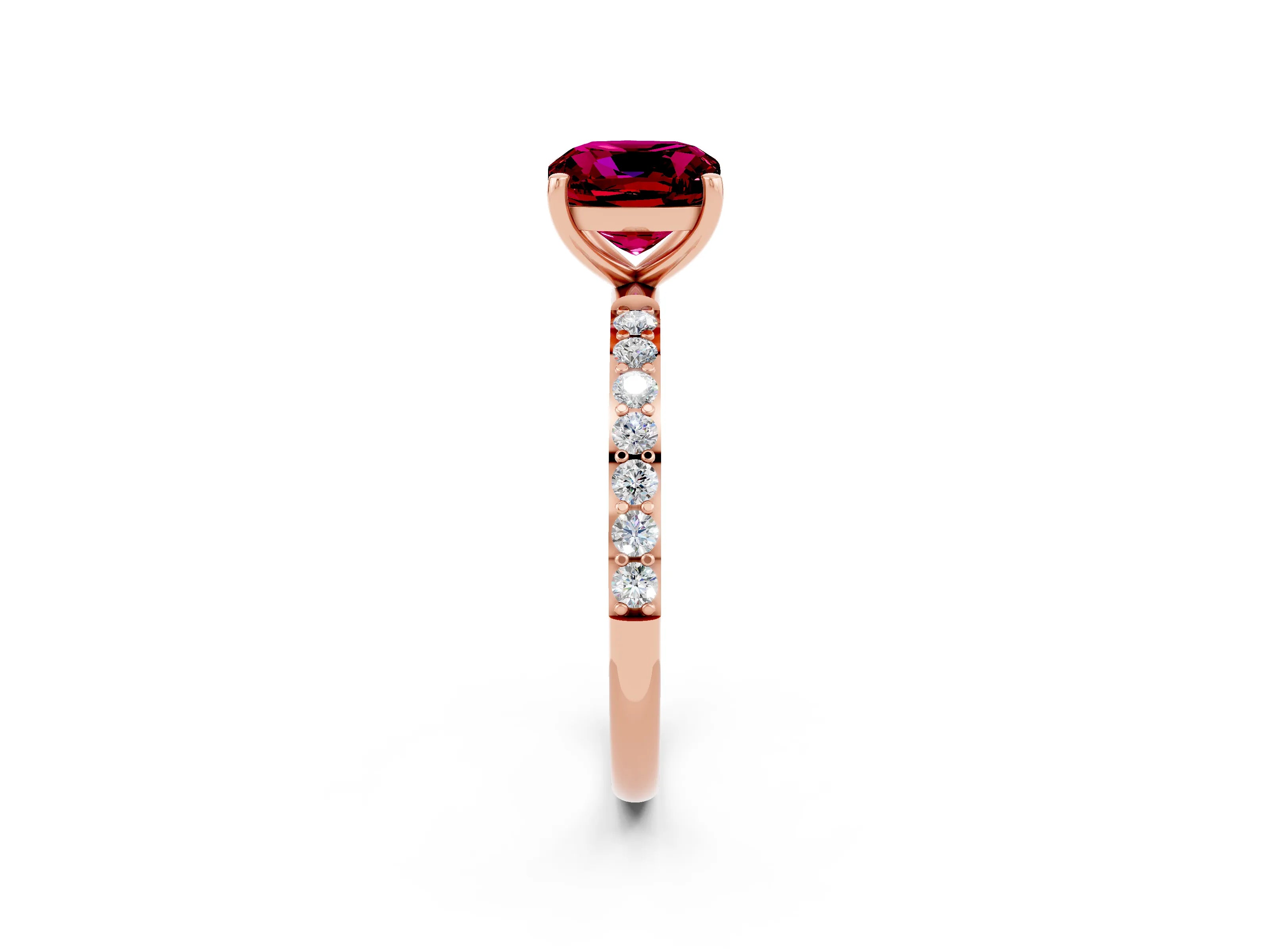 Rose gold Cushion Cut Diamond Pavé Band with Six-Prong Setting_2
