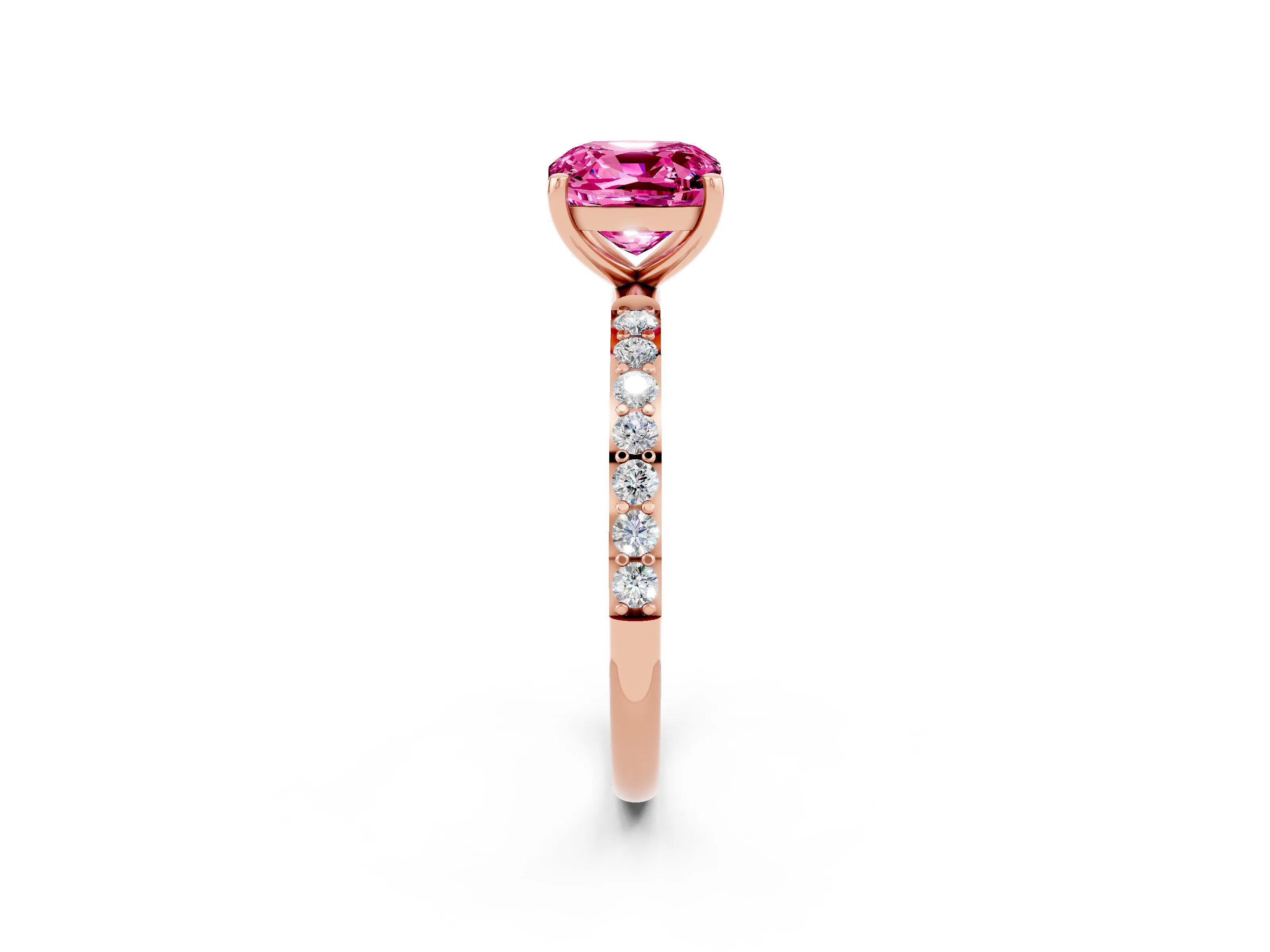 Rose gold Cushion Cut Diamond Pavé Band with Six-Prong Setting_2