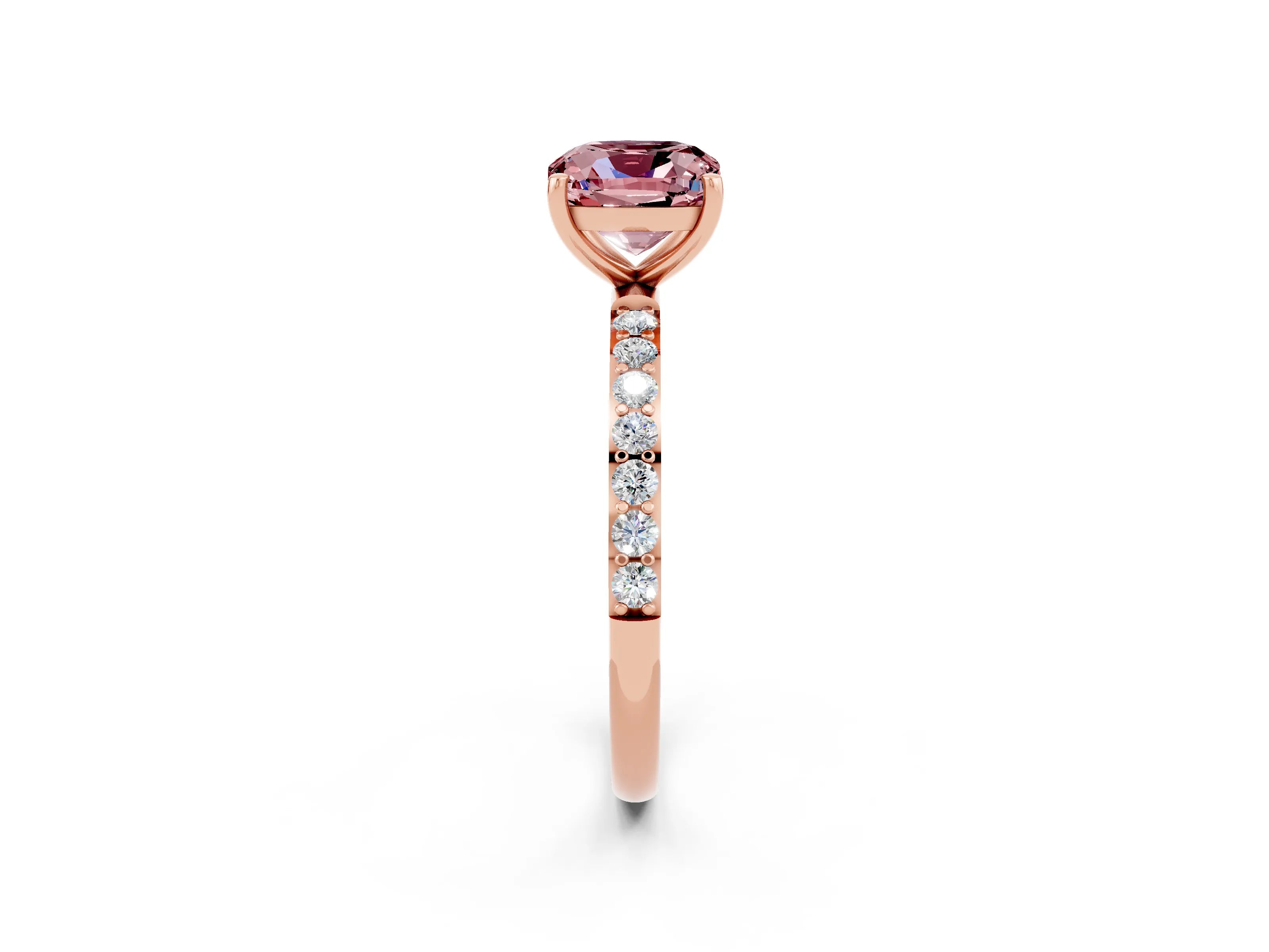 Rose gold Cushion Cut Diamond Pavé Band with Six-Prong Setting_2