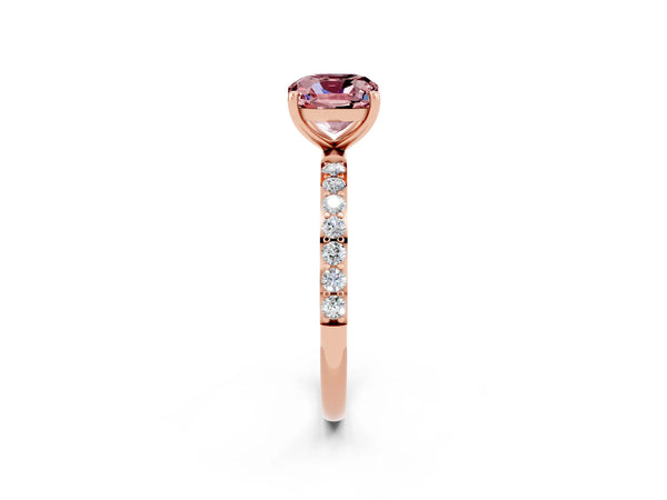 Rose gold Cushion Cut Diamond Pavé Band with Six-Prong Setting