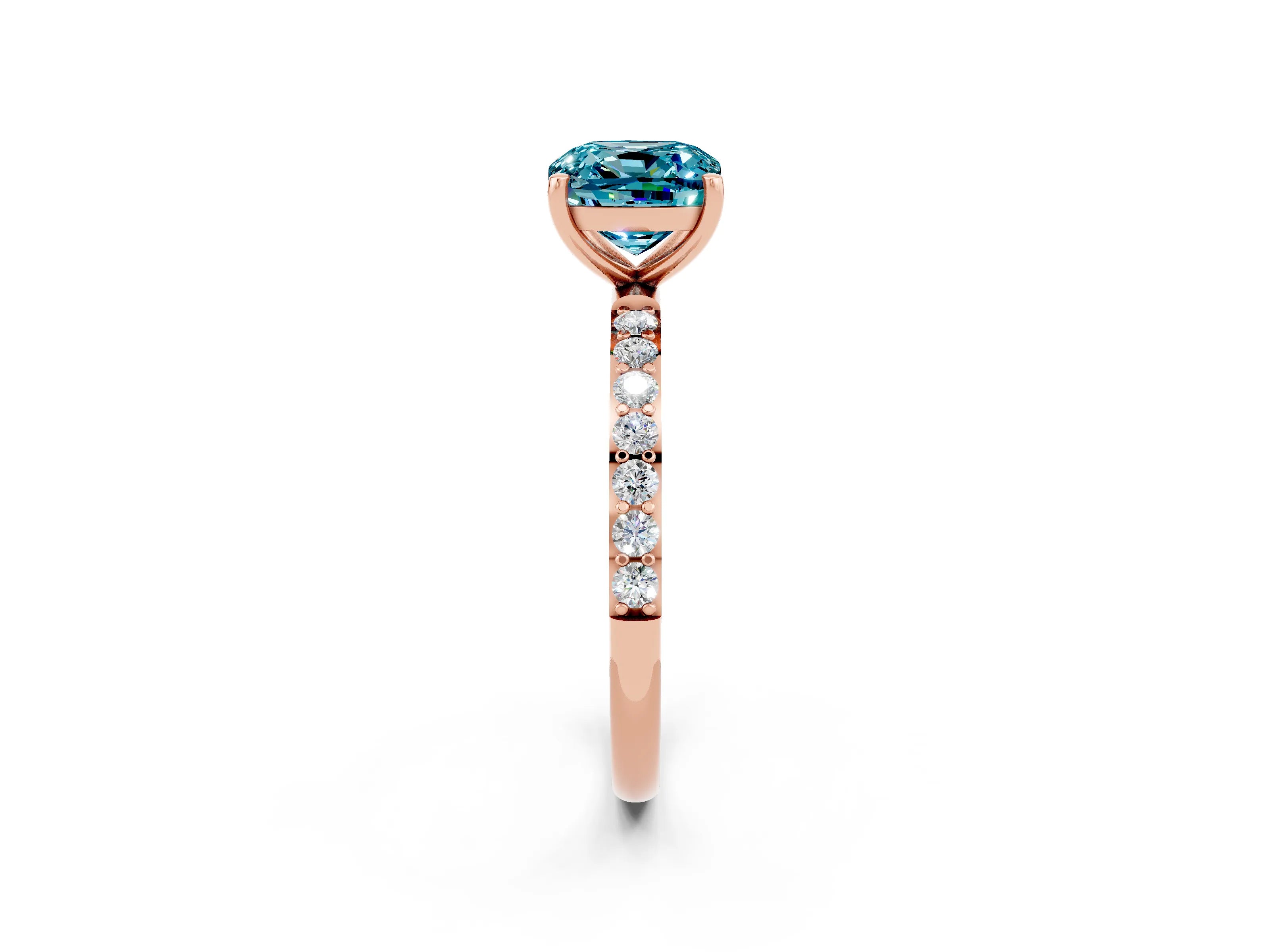 Rose gold Cushion Cut Diamond Pavé Band with Six-Prong Setting_2
