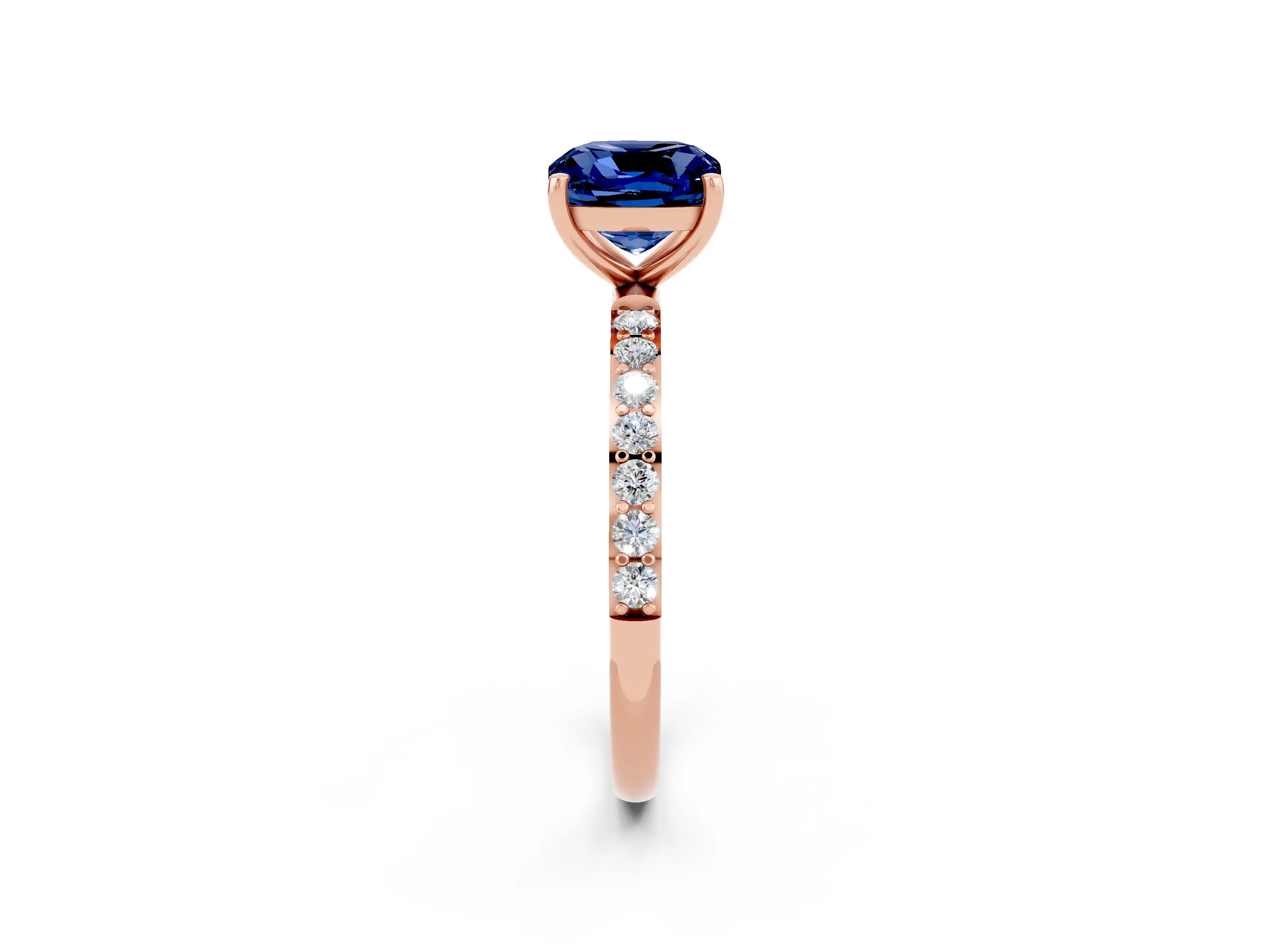 Rose gold Cushion Cut Diamond Pavé Band with Six-Prong Setting_2