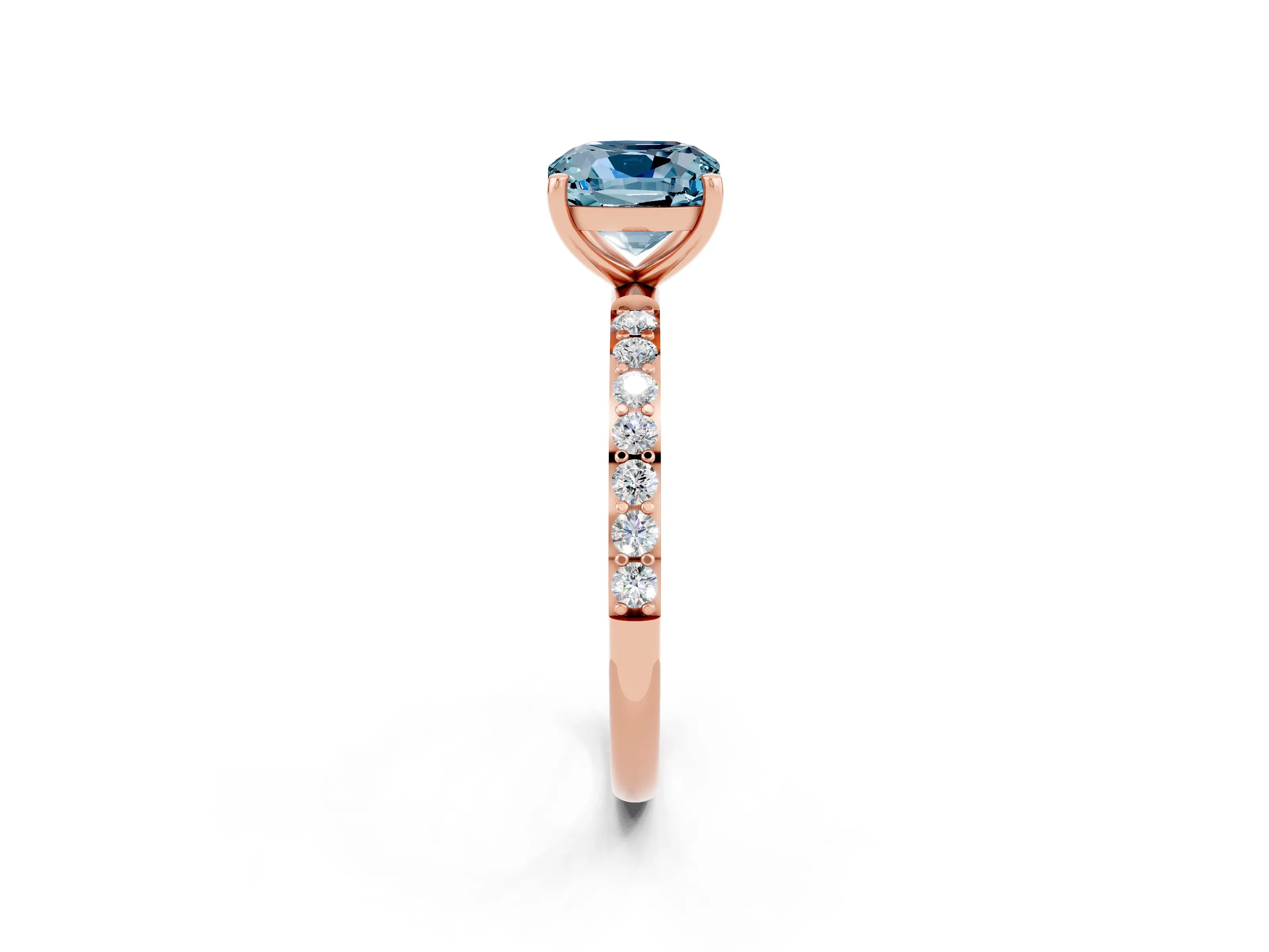 Rose gold Cushion Cut Diamond Pavé Band with Six-Prong Setting_2