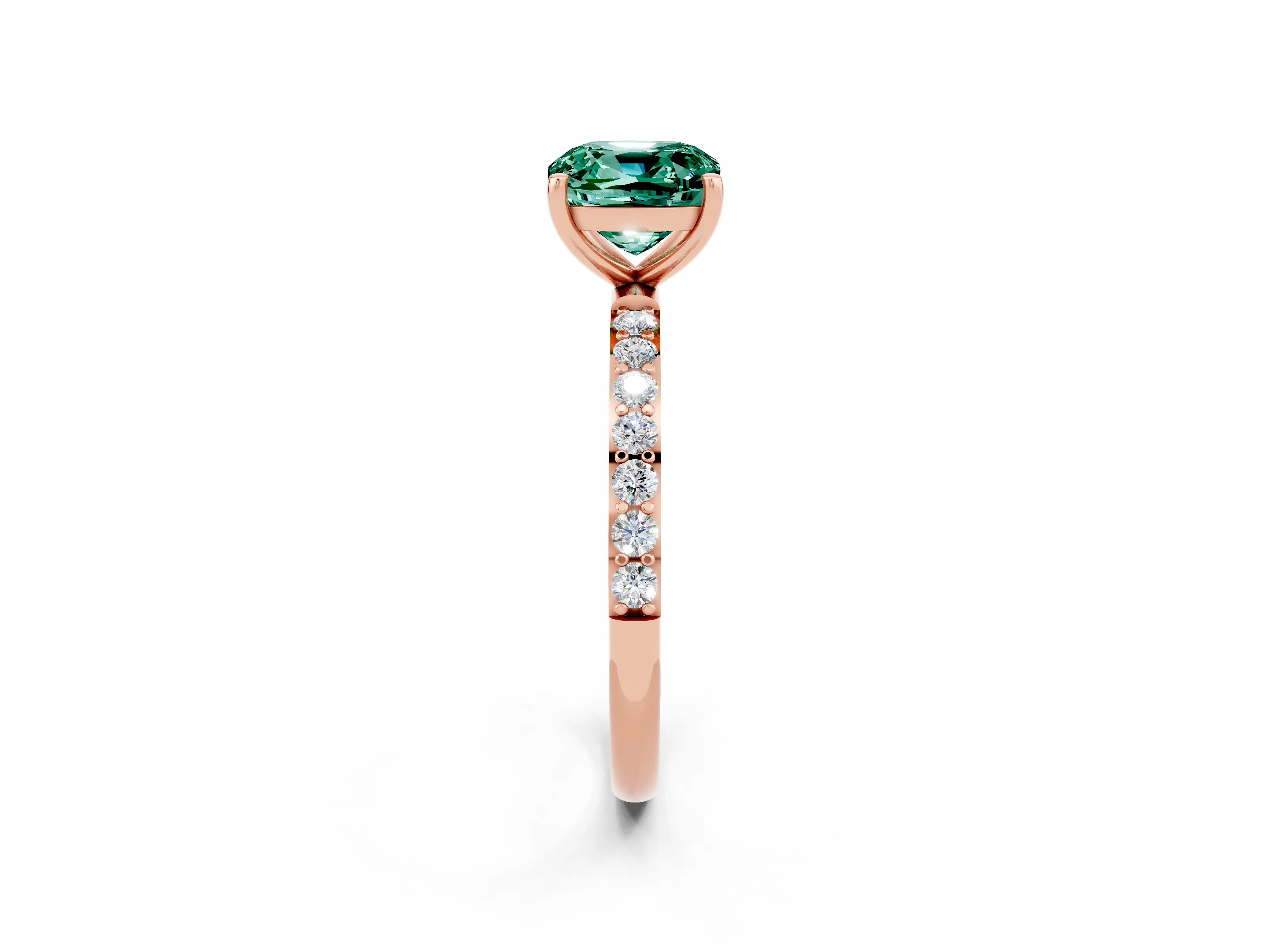 Rose gold Cushion Cut Diamond Pavé Band with Six-Prong Setting_2