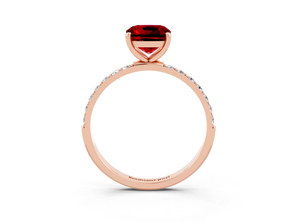 Rose gold Cushion Cut Diamond Pavé Band with Six-Prong Setting