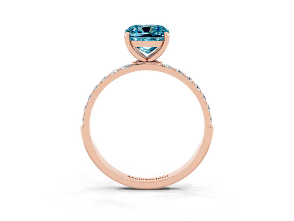 Rose gold Cushion Cut Diamond Pavé Band with Six-Prong Setting