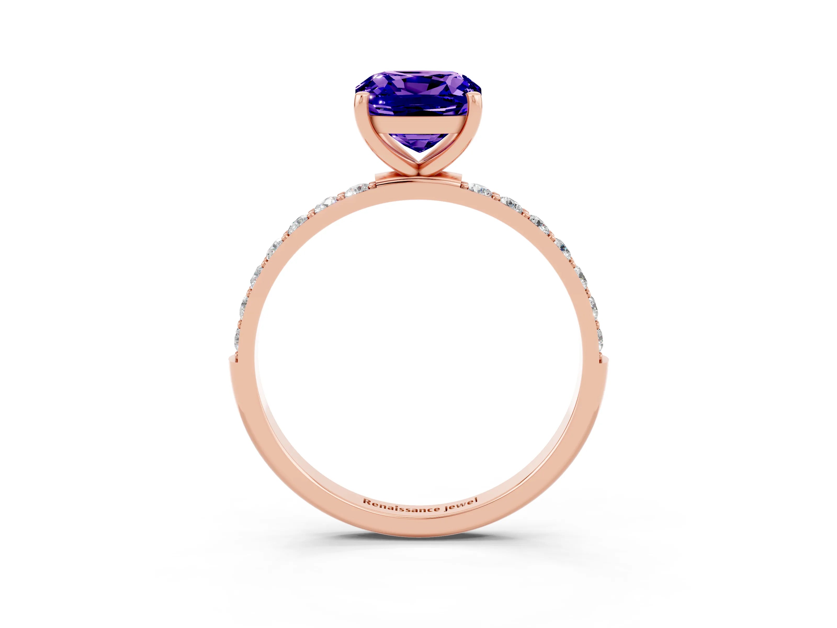 Rose gold Cushion Cut Diamond Pavé Band with Six-Prong Setting_3