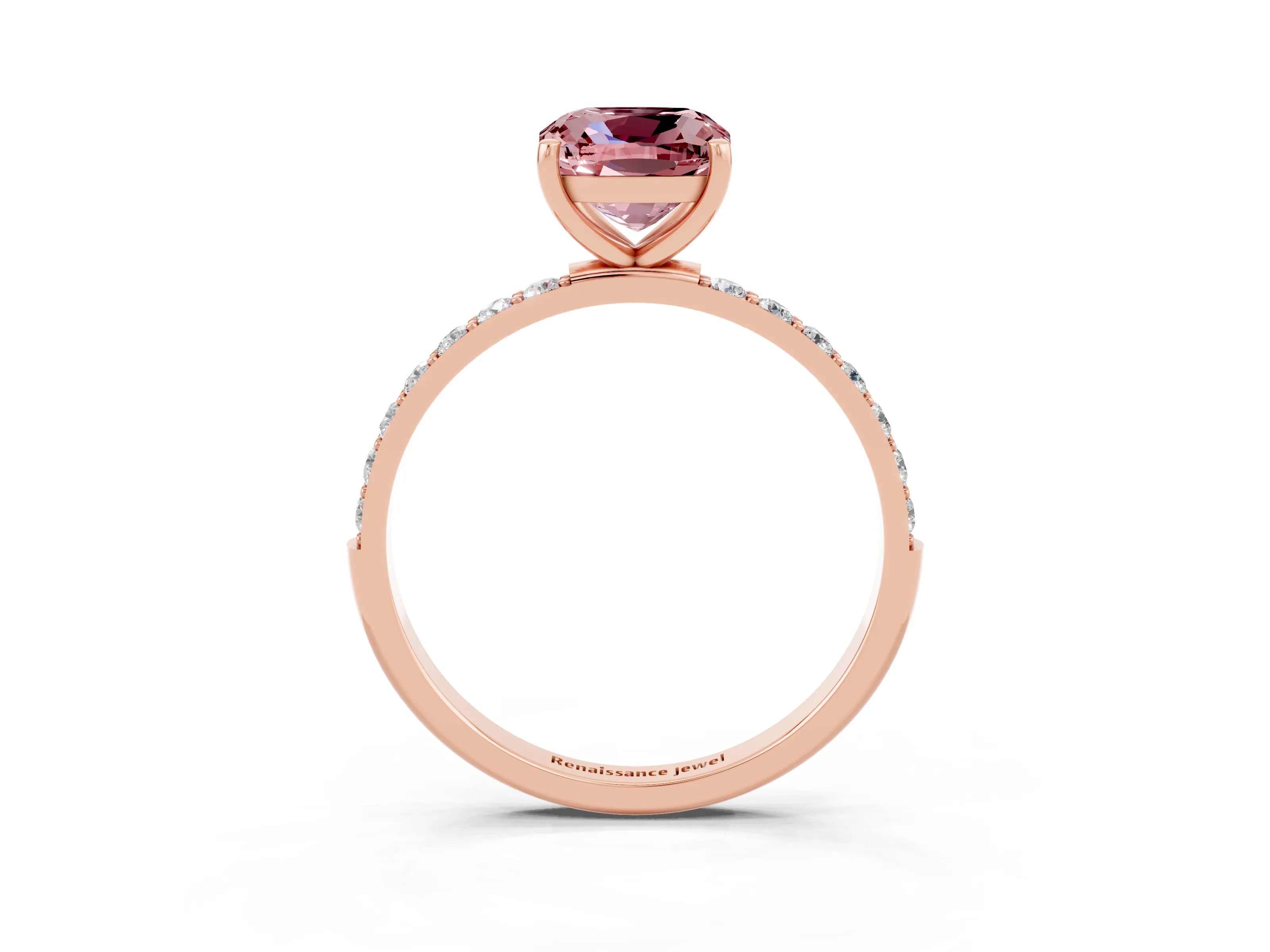 Rose gold Cushion Cut Diamond Pavé Band with Six-Prong Setting_3