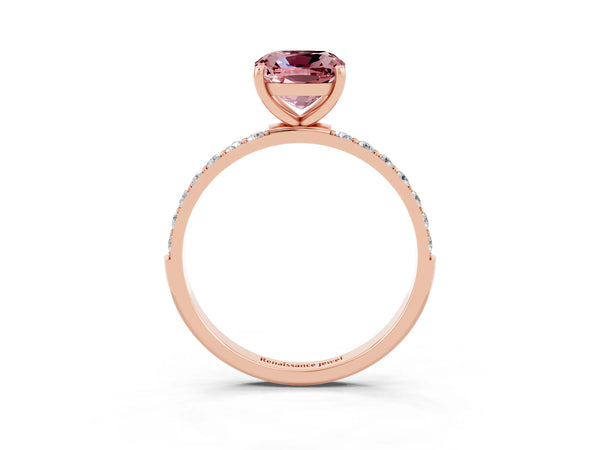 Rose gold Cushion Cut Diamond Pavé Band with Six-Prong Setting