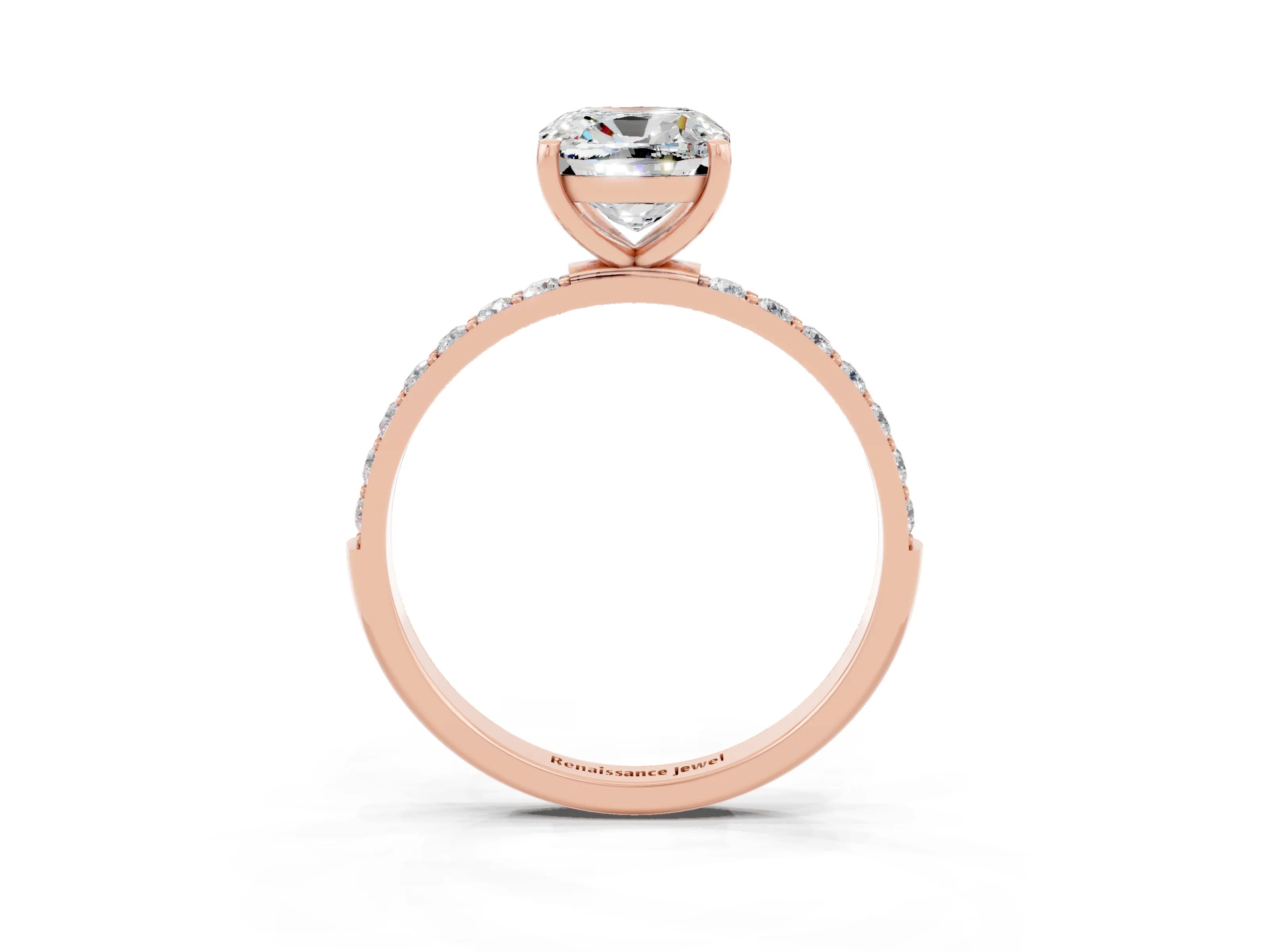 Rose gold Cushion Cut Diamond Pavé Band with Six-Prong Setting_3