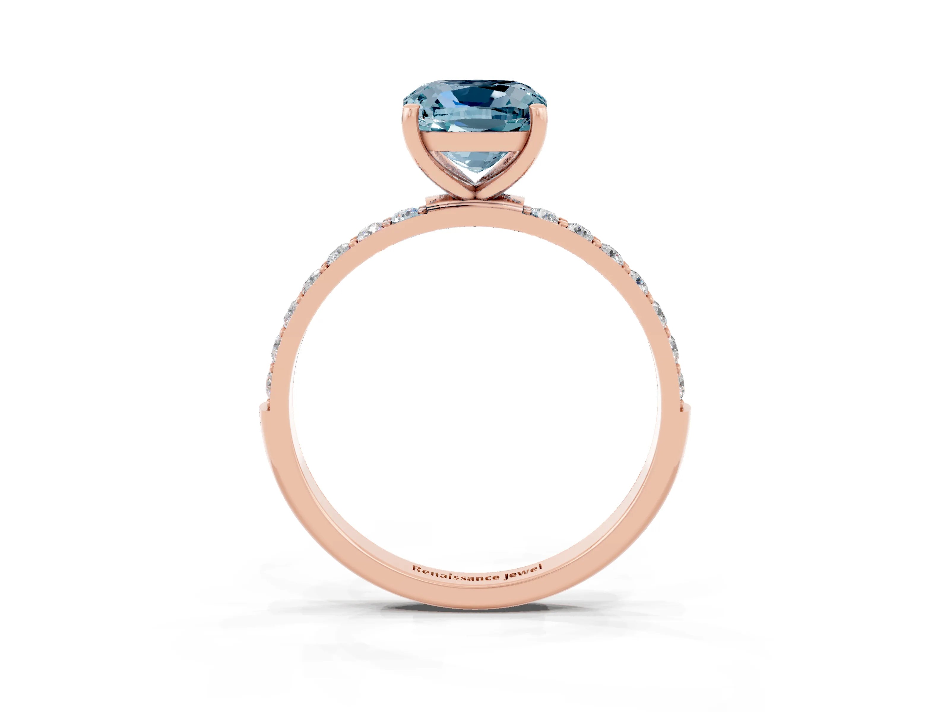 Rose gold Cushion Cut Diamond Pavé Band with Six-Prong Setting_3