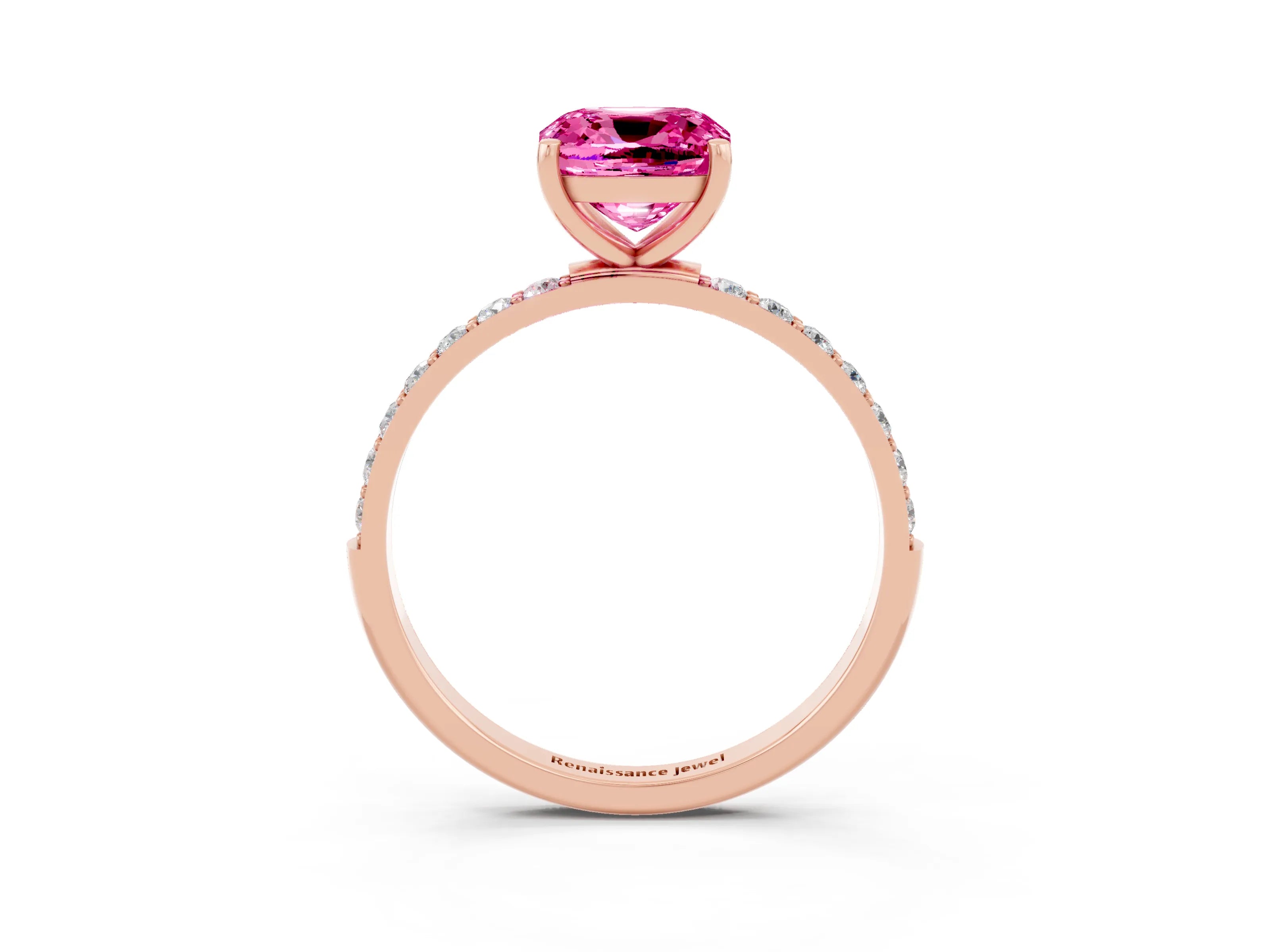 Rose gold Cushion Cut Diamond Pavé Band with Six-Prong Setting_3