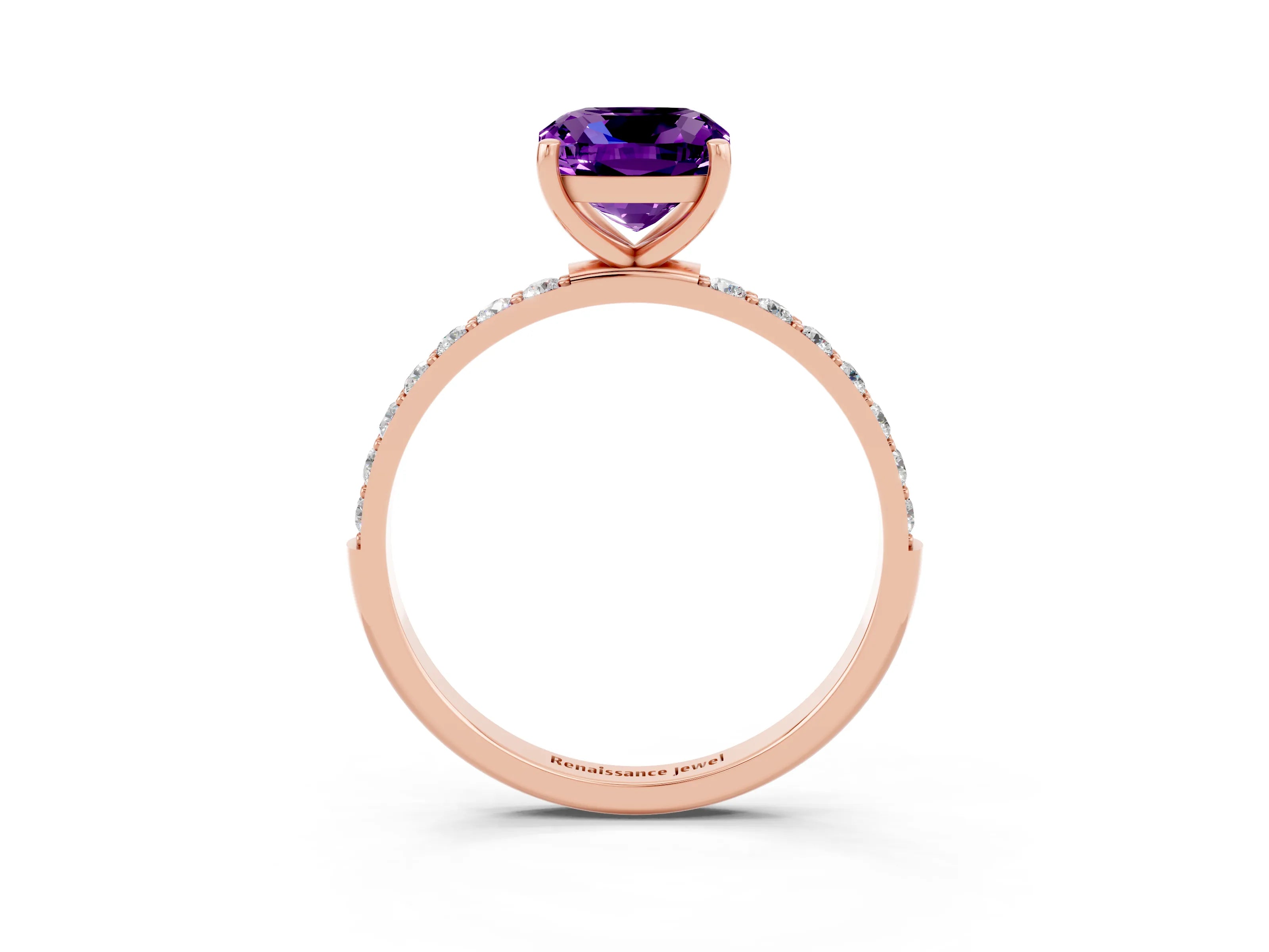 Rose gold Cushion Cut Diamond Pavé Band with Six-Prong Setting_3