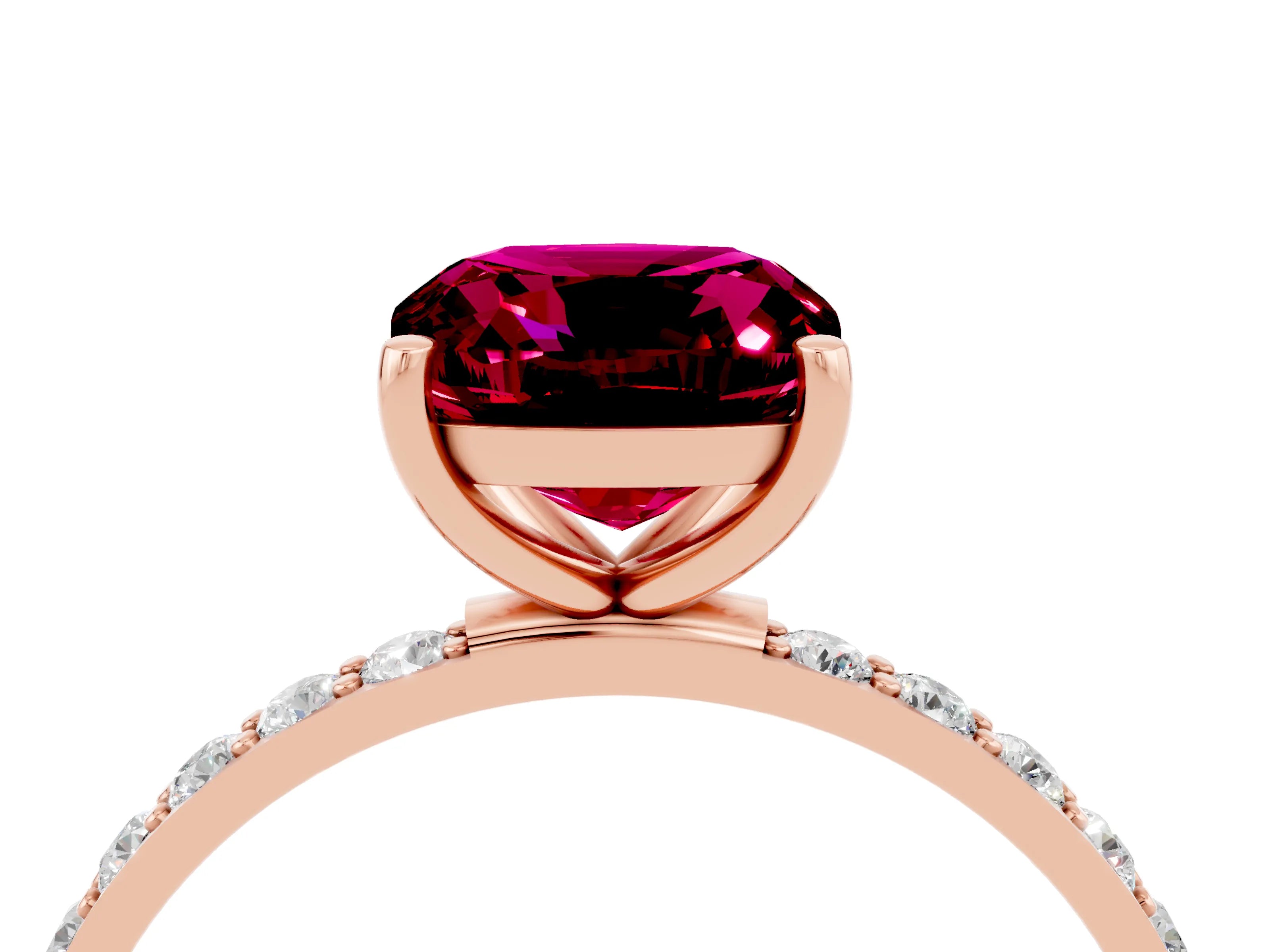 Rose gold Cushion Cut Diamond Pavé Band with Six-Prong Setting_4