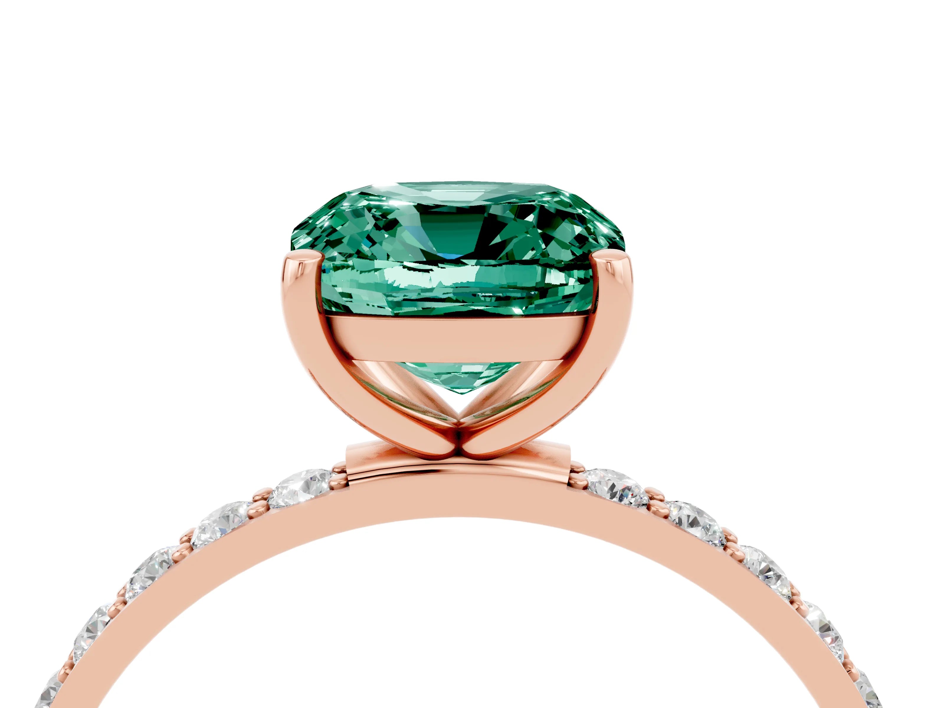 Rose gold Cushion Cut Diamond Pavé Band with Six-Prong Setting_4