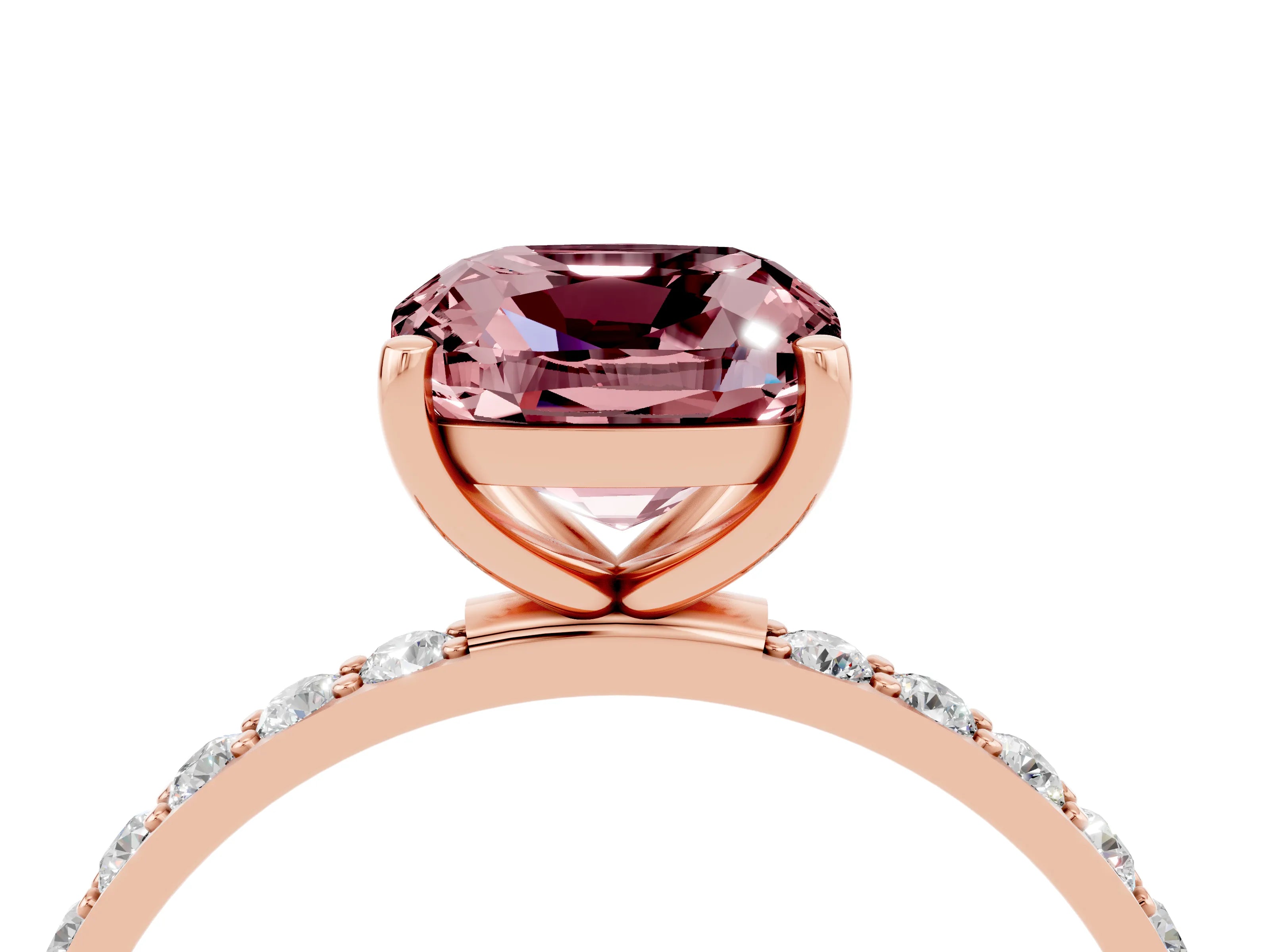 Rose gold Cushion Cut Diamond Pavé Band with Six-Prong Setting_4