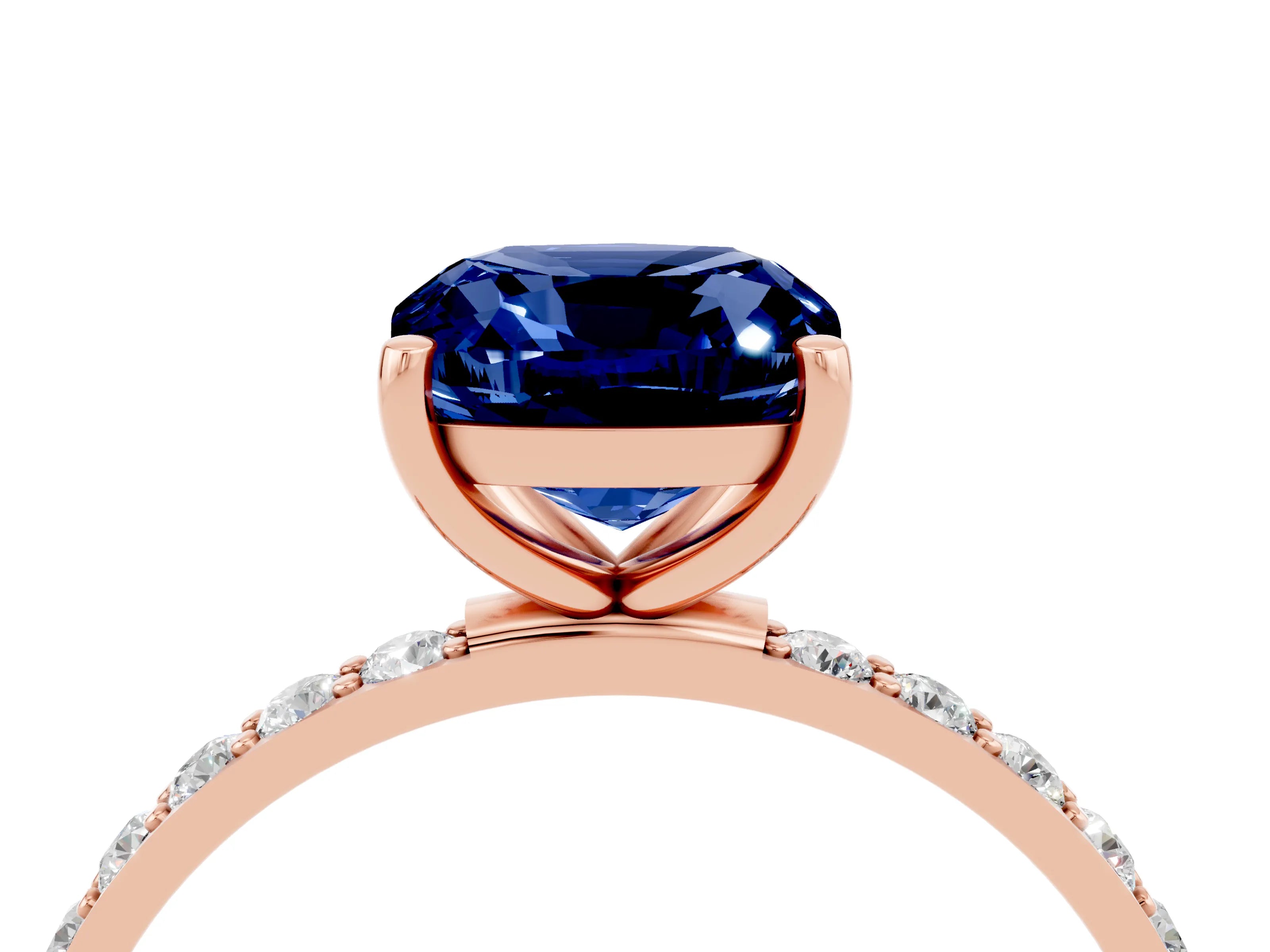 Rose gold Cushion Cut Diamond Pavé Band with Six-Prong Setting_4