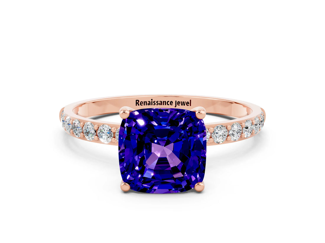 Rose gold Cushion Cut Diamond Pavé Band with Six-Prong Setting