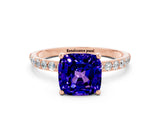 Rose gold Cushion Cut Diamond Pavé Band with Six-Prong Setting