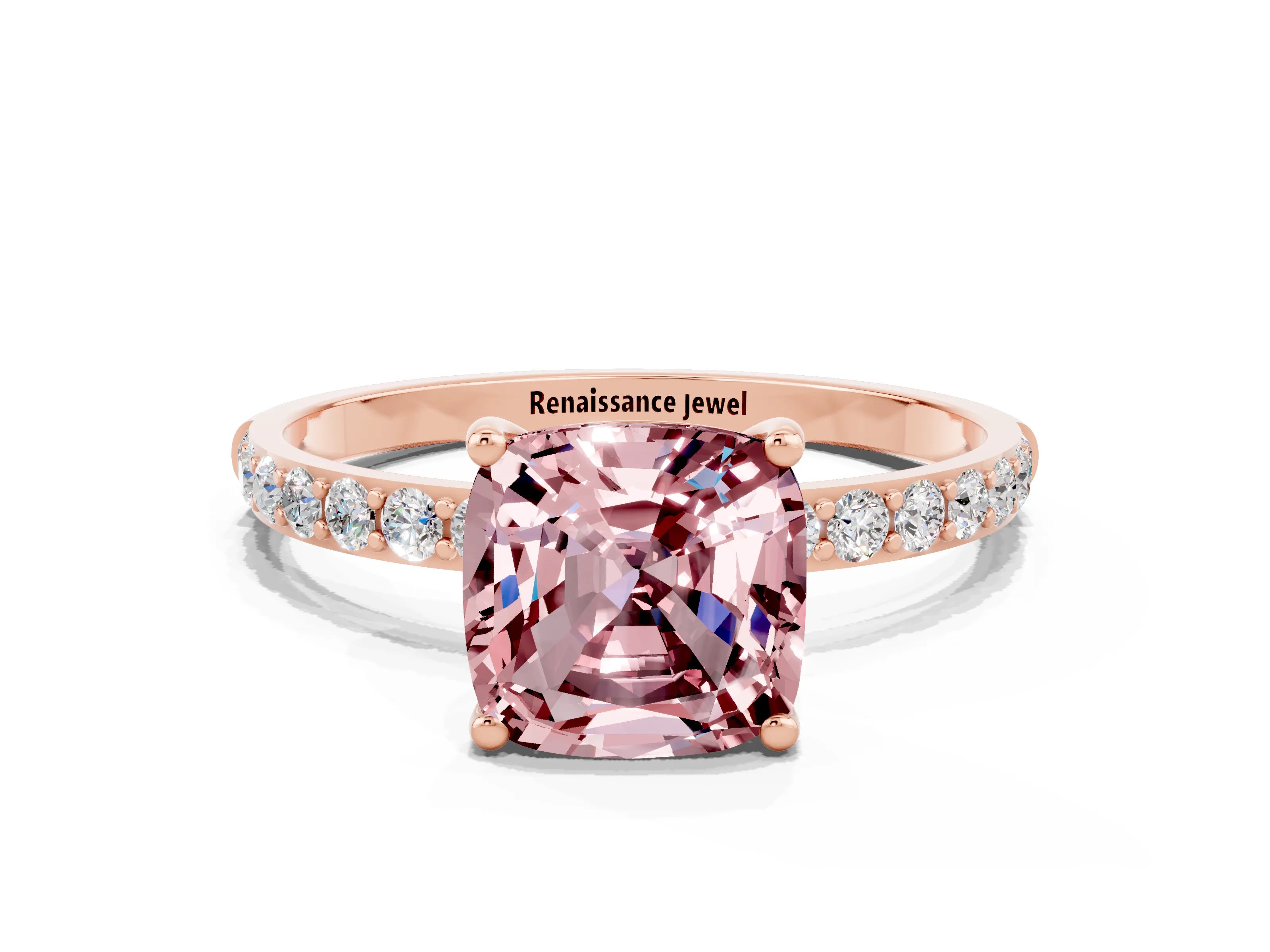 Rose gold Cushion Cut Diamond Pavé Band with Six-Prong Setting