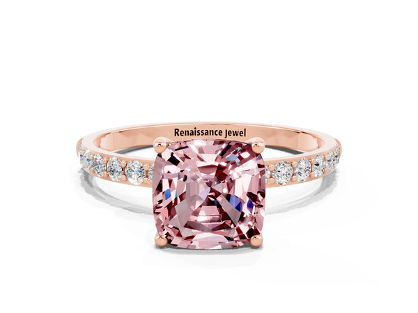 Rose gold Cushion Cut Diamond Pavé Band with Six-Prong Setting