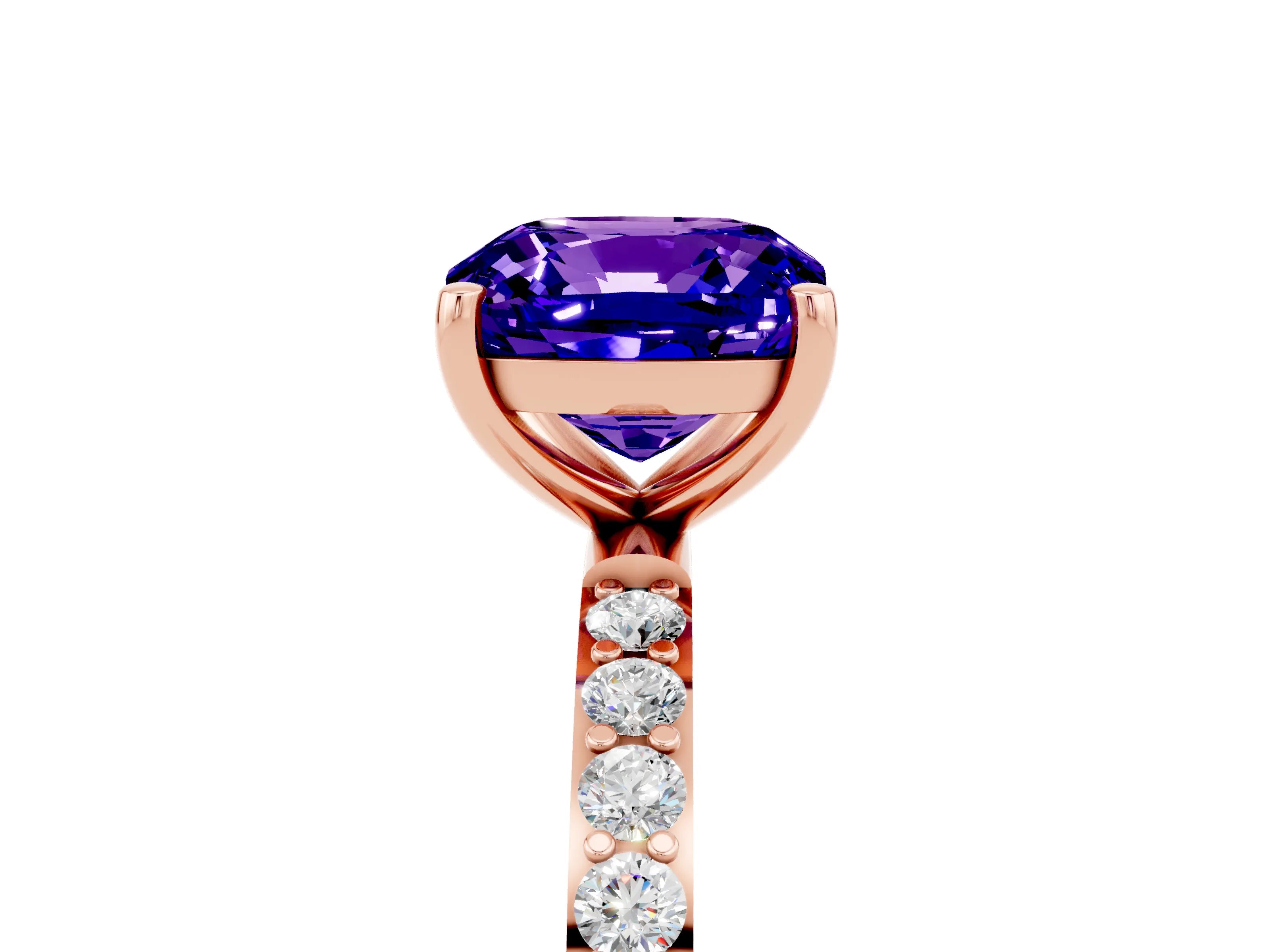 Rose gold Cushion Cut Diamond Pavé Band with Six-Prong Setting_5