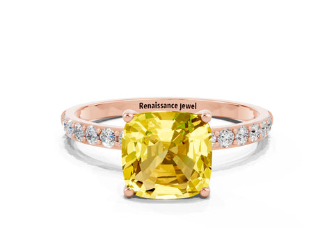 Rose gold Cushion Cut Diamond Pavé Band with Six-Prong Setting