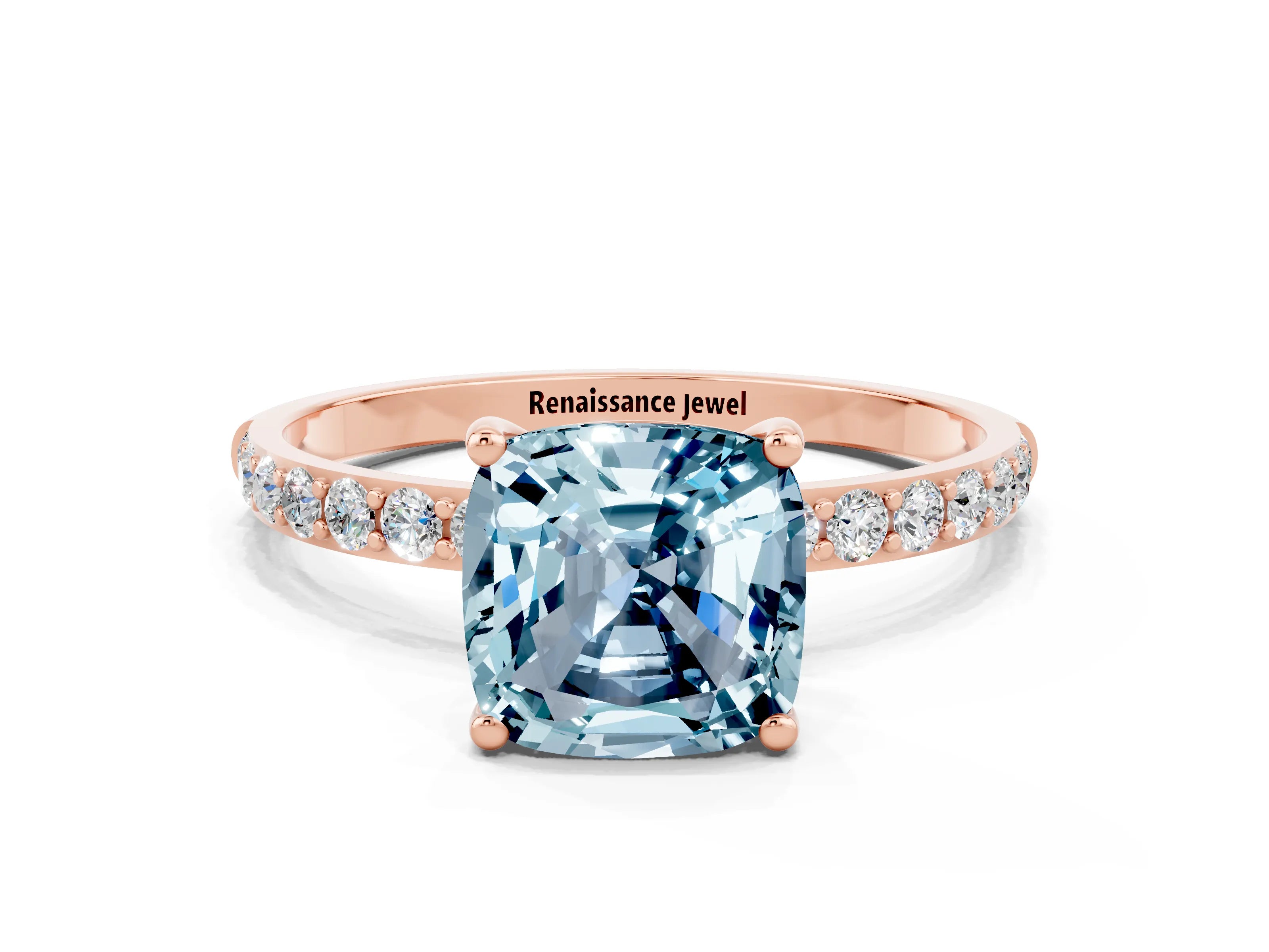 Rose gold Cushion Cut Diamond Pavé Band with Six-Prong Setting