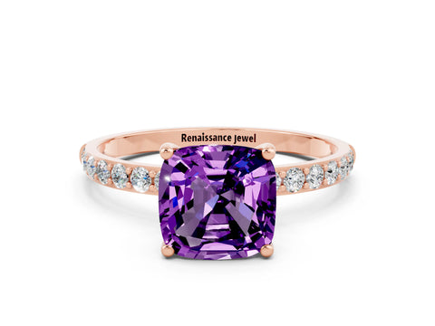 Rose gold Cushion Cut Diamond Pavé Band with Six-Prong Setting