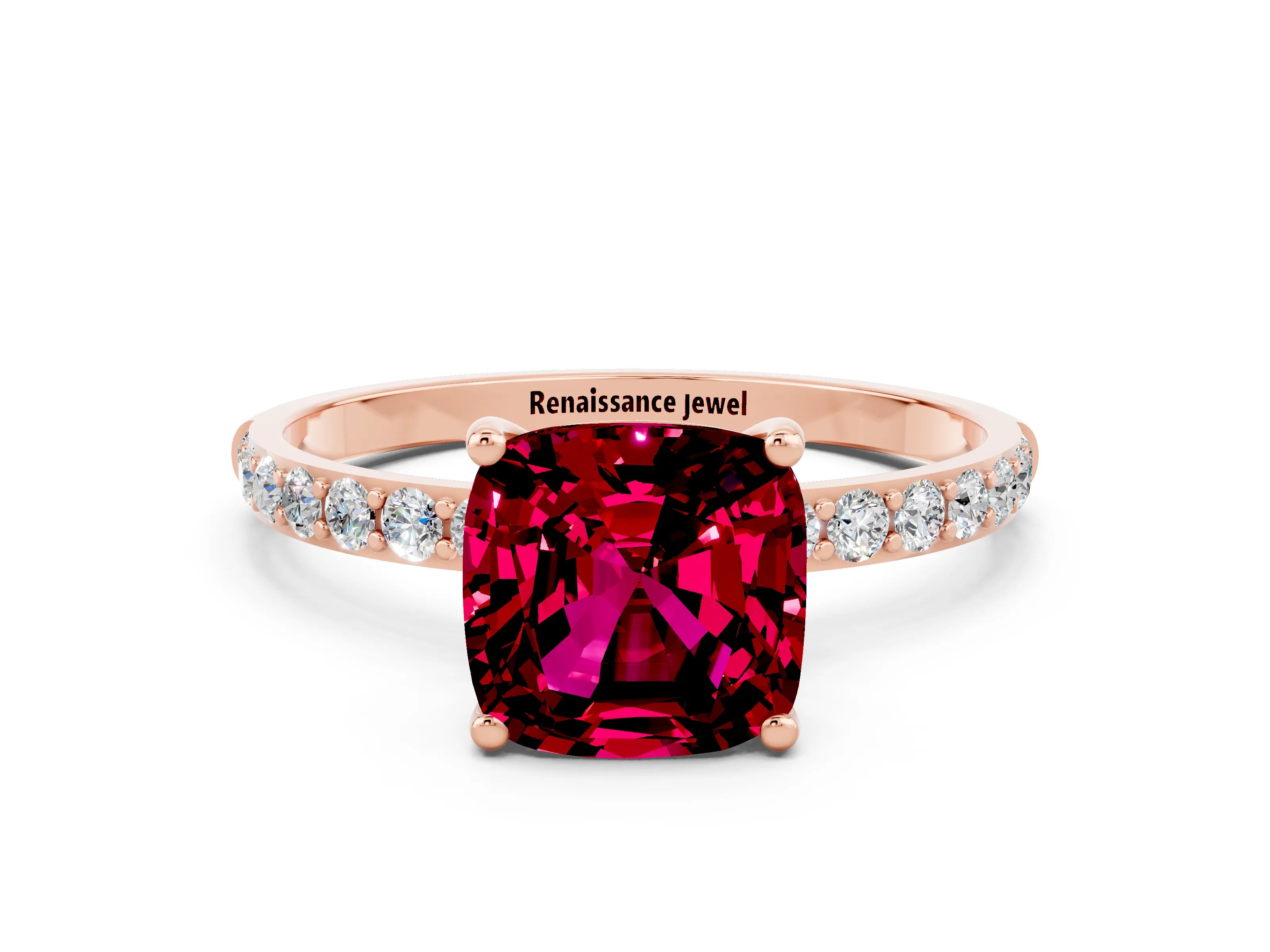Rose gold Cushion Cut Diamond Pavé Band with Six-Prong Setting