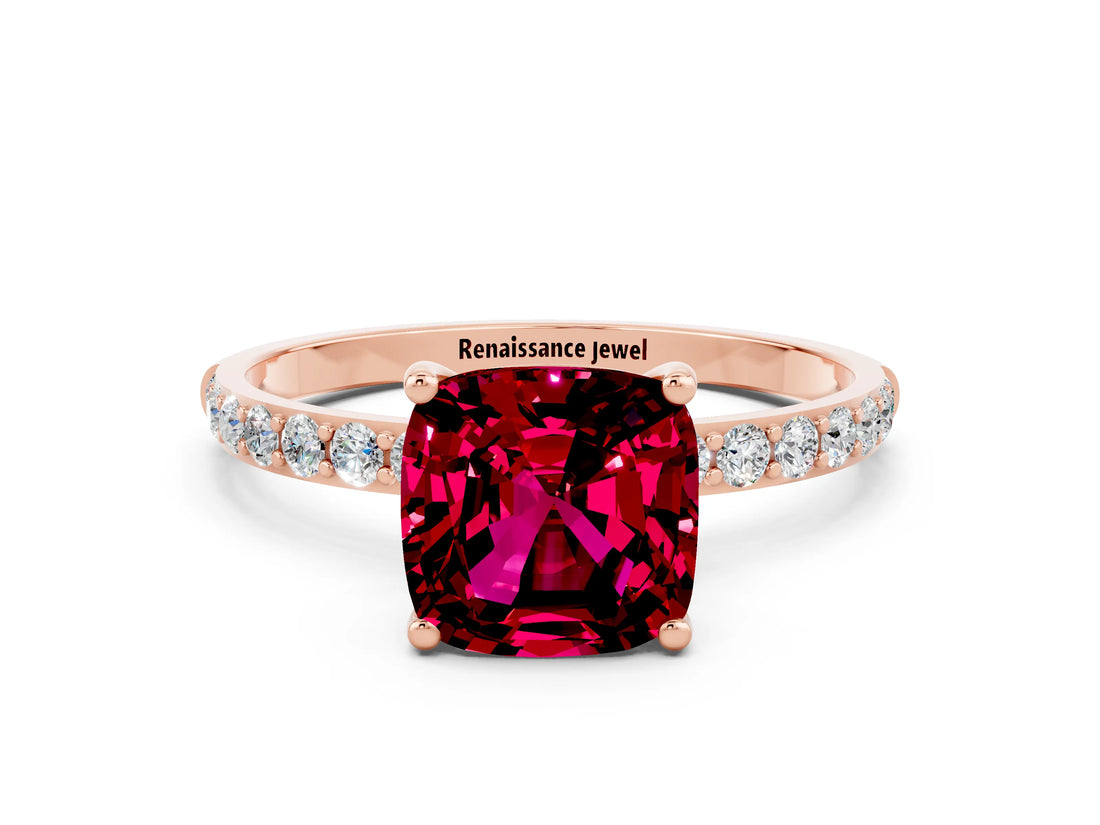 Rose gold Cushion Cut Diamond Pavé Band with Six-Prong Setting