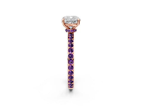 Rose gold Cushion Cut Diamond Pavé Engagement Ring with Round with Amethyst side stone Accents and Prong Setting_2
