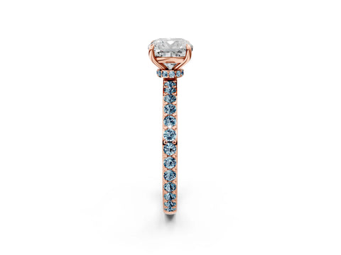 Rose gold Cushion Cut Diamond Pavé Engagement Ring with Round with Aquamarine side stone Accents and Prong Setting_2