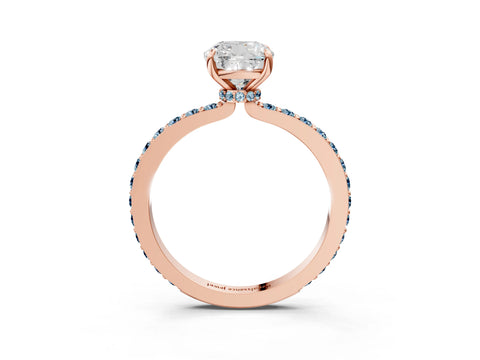 Rose gold Cushion Cut Diamond Pavé Engagement Ring with Round with Aquamarine side stone Accents and Prong Setting_3