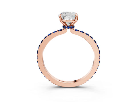Rose gold Cushion Cut Diamond Pavé Engagement Ring with Round with Blue Sapphire side stone Accents and Prong Setting_3